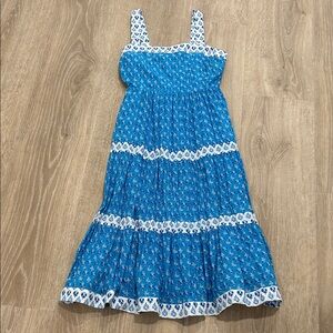 J. Crew Blue Floral Tiered Midi Sundress with White Trim
